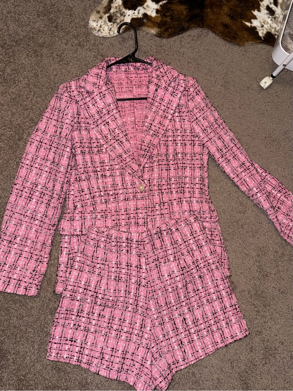 Pink Tweed Blazer and Shorts Set - Women's Jacket & Coats